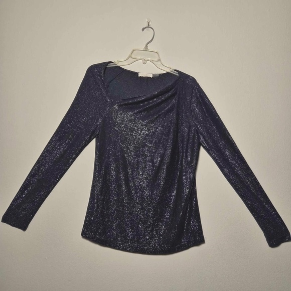 Ramy Brook Shimmering Navy Metallic Sparkly Draped Knit Top S - Picture 10 of 14
